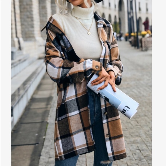 Cozy Plaid Print Button Up Oversized LIGHT Jacket Shacket Top - Picture 7 of 7